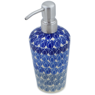 Polish Pottery Soap Dispenser 8&quot; Retro Blue Tulips