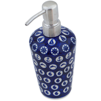 Polish Pottery Soap Dispenser 8&quot; Set Sail Into The Blue