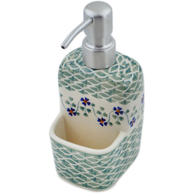 Polish Pottery Soap dispenser with holder Lucky Blue Clover