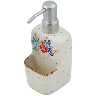 Polish Pottery Soap dispenser with holder Rustic Field Flowers Red