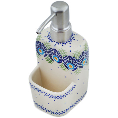 Polish Pottery Soap dispenser with holder Tail Feathers