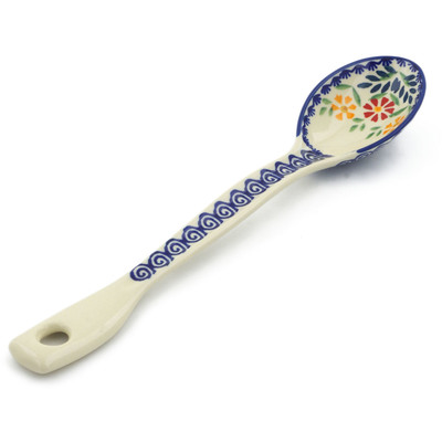 Polish Pottery Spoon 12&quot; Wave Of Flowers