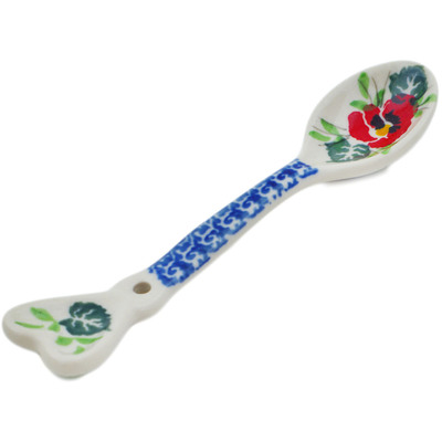 Polish Pottery Spoon 5&quot; Delicate Red Flowers