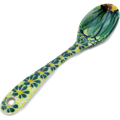 Polish Pottery Spoon 6&quot; Green Fantasy UNIKAT