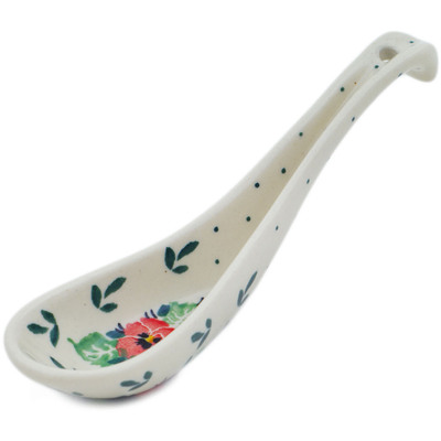 Polish Pottery Spoon 6&quot; Red Pansy