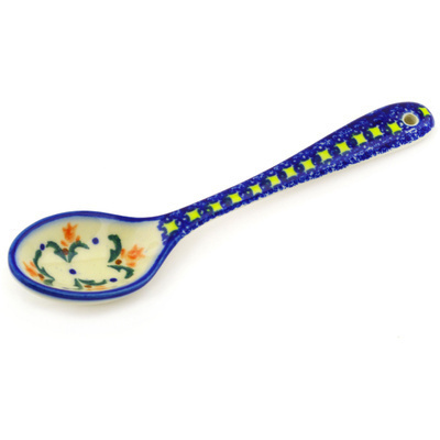 Polish Pottery Spoon 8&quot; Cocentric Tulips