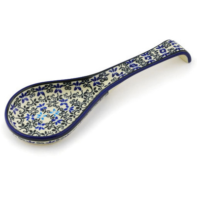 Polish Pottery Spoon Rest 10&quot; Black And Blue Lace