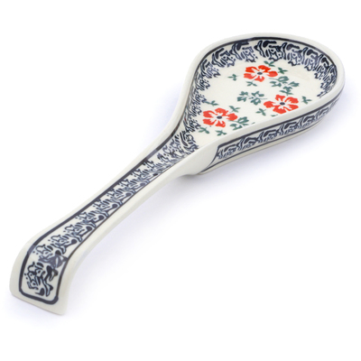 Polish Pottery Spoon Rest 10&quot; Red Poppy Wreath