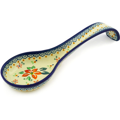 Polish Pottery Spoon Rest 12&quot; Orange Clematis