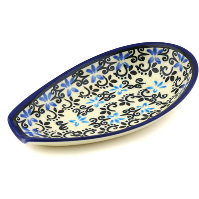 Polish Pottery Spoon Rest 5&quot; Black And Blue Lace