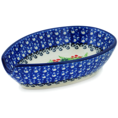Polish Pottery Spoon Rest 5&quot; Blooming Rowan