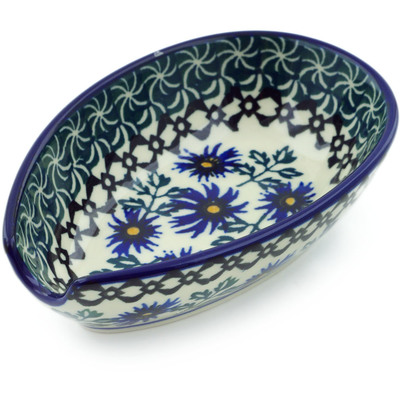 Polish Pottery Spoon Rest 5&quot; Blue Chicory