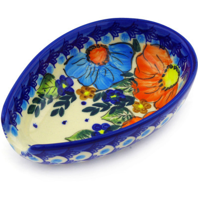 Polish Pottery Spoon Rest 5&quot; Bold Poppies