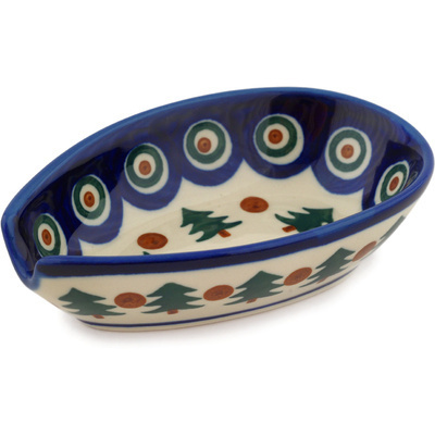 Polish Pottery Spoon Rest 5&quot; Cranberries And Evergree