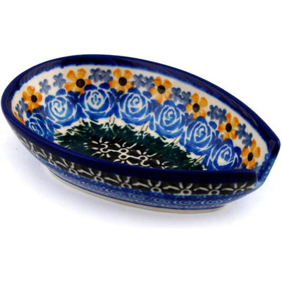 Polish Pottery Spoon Rest 5&quot; Daisies And Roses UNIKAT