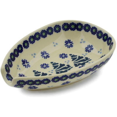 Polish Pottery Spoon Rest 5&quot; Falling Snowflakes