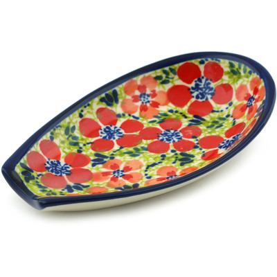 Polish Pottery Spoon Rest 5&quot; Magnificent Red