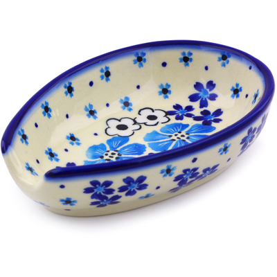 Polish Pottery Spoon Rest 5&quot; Pansy Dawn