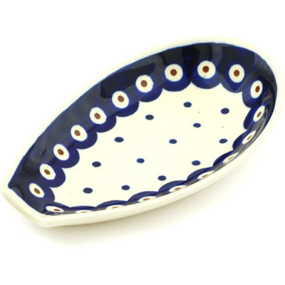 Polish Pottery Spoon Rest 5&quot; Peacock Dots