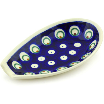 Polish Pottery Spoon Rest 5&quot; Peacock Eyes