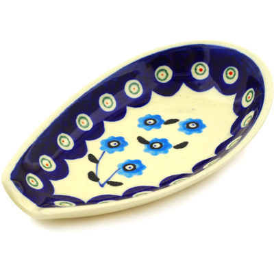 Polish Pottery Spoon Rest 5&quot; Peacock Poppies