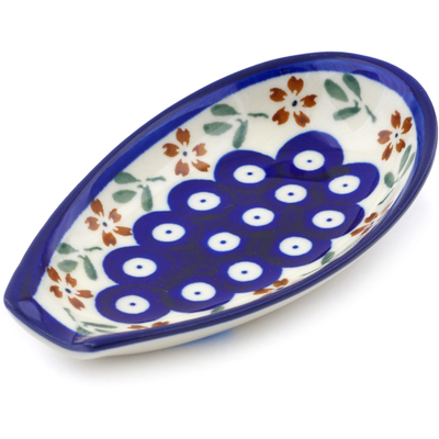 Polish Pottery Spoon Rest 5&quot; Red Daisy Peacock