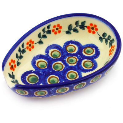Polish Pottery Spoon Rest 5&quot; Sunflower Peacock
