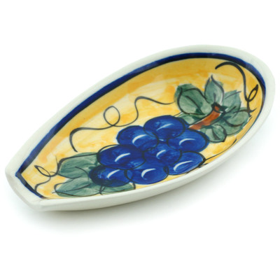 Polish Pottery Spoon Rest 5&quot; Tuscan Grapes