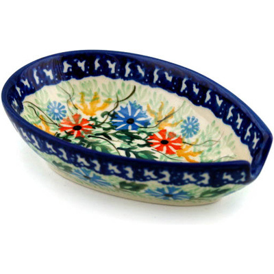 Polish Pottery Spoon Rest 5&quot; Wildflowers In The Wind UNIKAT