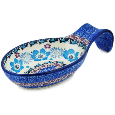 Polish Pottery Spoon Rest 7&quot; Blooming Blues