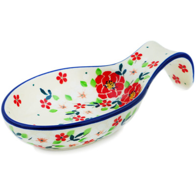 Polish Pottery Spoon Rest 7&quot; Festive Mistletoe UNIKAT