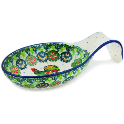Polish Pottery Spoon Rest 7&quot; Rooster&#039;s Crow UNIKAT