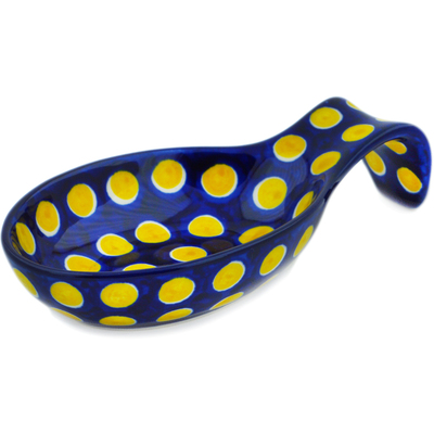 Polish Pottery Spoon Rest 7&quot; Yellow Dots