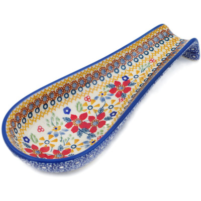 Polish Pottery Spoon Rest 9&quot; Summer Bouquet UNIKAT