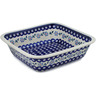 Polish Pottery Square Baker 14&quot; Peacock Forget-me-not