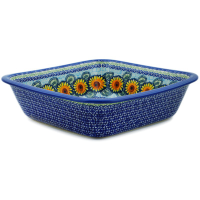 Polish Pottery Square Baker 14&quot; Waves Of Sunshine