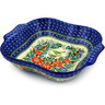 Polish Pottery Square Baker with Handles 11&quot; Green Bird Meadow UNIKAT