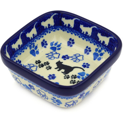 Polish Pottery Square Bowl 4&quot; Boo Boo Kitty Paws
