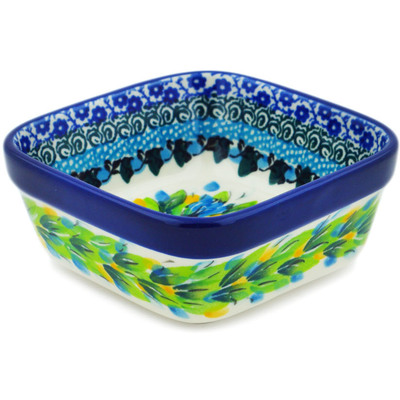 Polish Pottery Square Bowl 4&quot; Bouquet Azul UNIKAT
