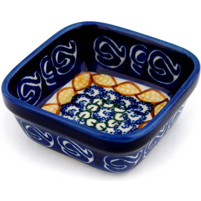 Polish Pottery Square Bowl 4&quot; Corn Circle