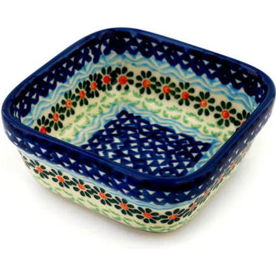 Polish Pottery Square Bowl 4&quot; Daisies By The Sea