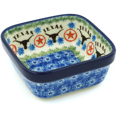 Polish Pottery Square Bowl 4&quot; State Of Texas