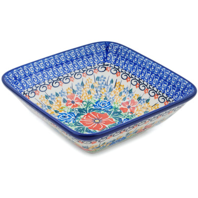 Polish Pottery Square Bowl 6&quot; Golden Daisies UNIKAT