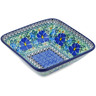 Polish Pottery Square Bowl 6&quot; Wind Blown Blue Bells UNIKAT