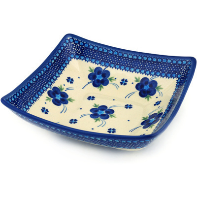 Polish Pottery Square Bowl 8&quot; Bleu-belle Fleur