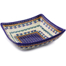 Polish Pottery Square Bowl 8&quot; Blue Cress