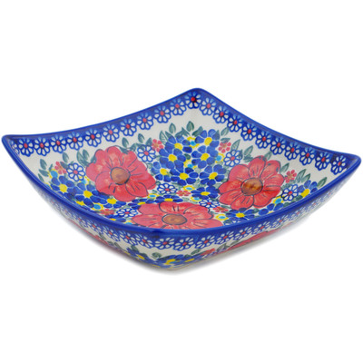 Polish Pottery Square Bowl 8&quot; Bold Sights UNIKAT