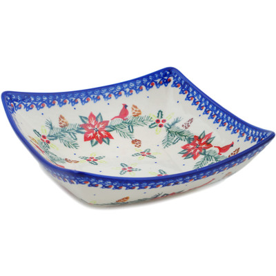 Polish Pottery Square Bowl 8&quot; Cardinal&#039;s Home UNIKAT