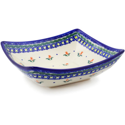 Polish Pottery Square Bowl 8&quot; Cocentric Tulips
