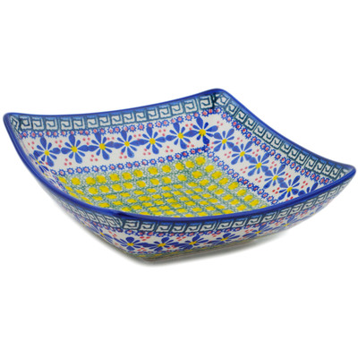 Polish Pottery Square Bowl 8&quot; Irish Spring